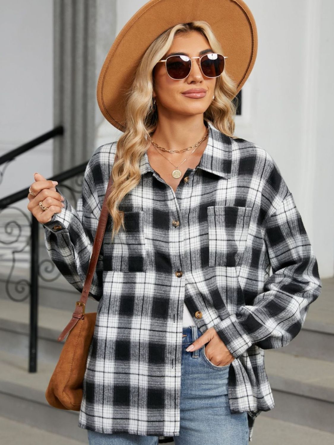 DS Designer 21-12 Plaid Collared Neck Long Sleeve Shirt