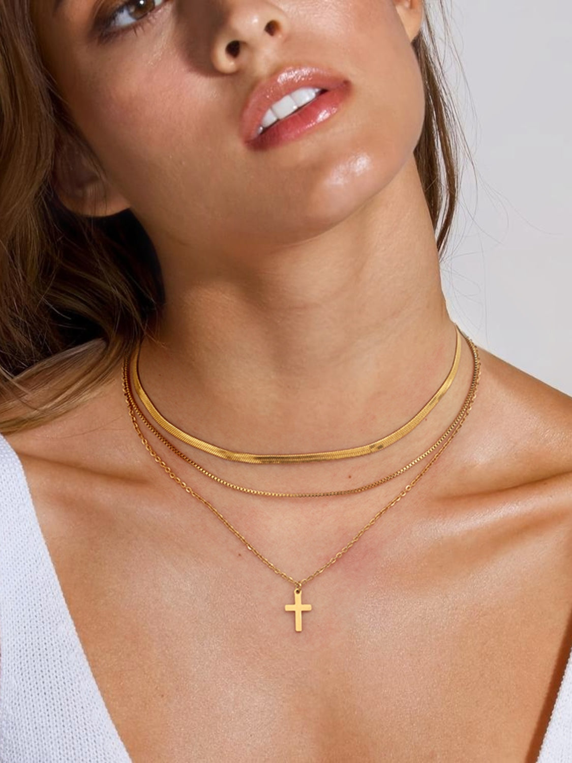 DCDI 18K Gold-Plated Three-Layered Cross Necklace