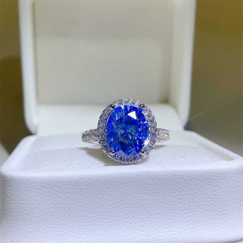 DCDI 5 Carat Blue Sapphire Moissanite 925 Sterling Silver Ring