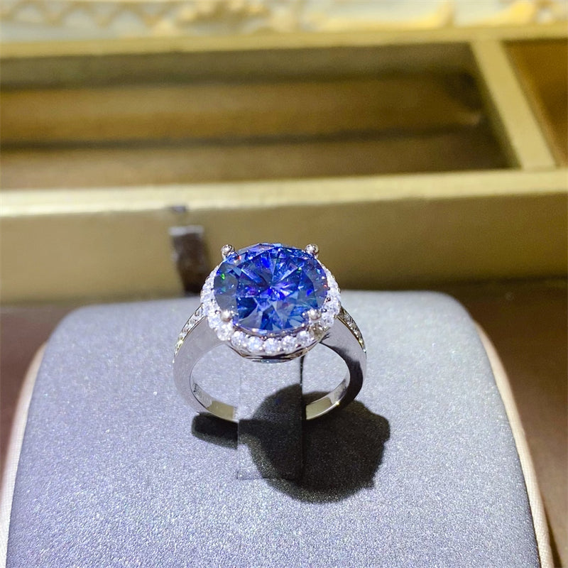 DCDI 5 Carat Ocean Blue Moissanite 925 Sterling Silver Ring
