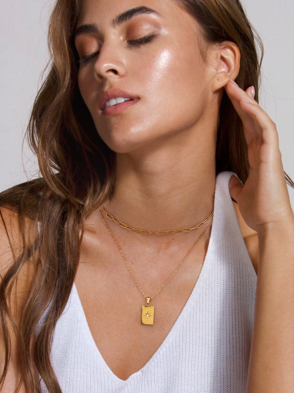 DCDI 18K Gold-Plated Stainless Steel Double-Layered Protection Shield Necklace
