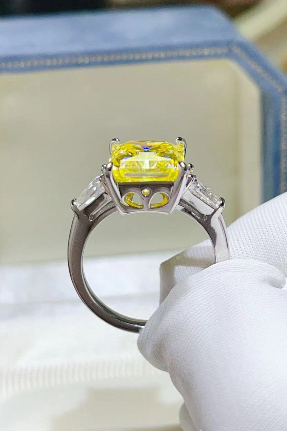 DCDI 5 Carat Emerald Cut Canary Yellow Moissanite 925SS Ring