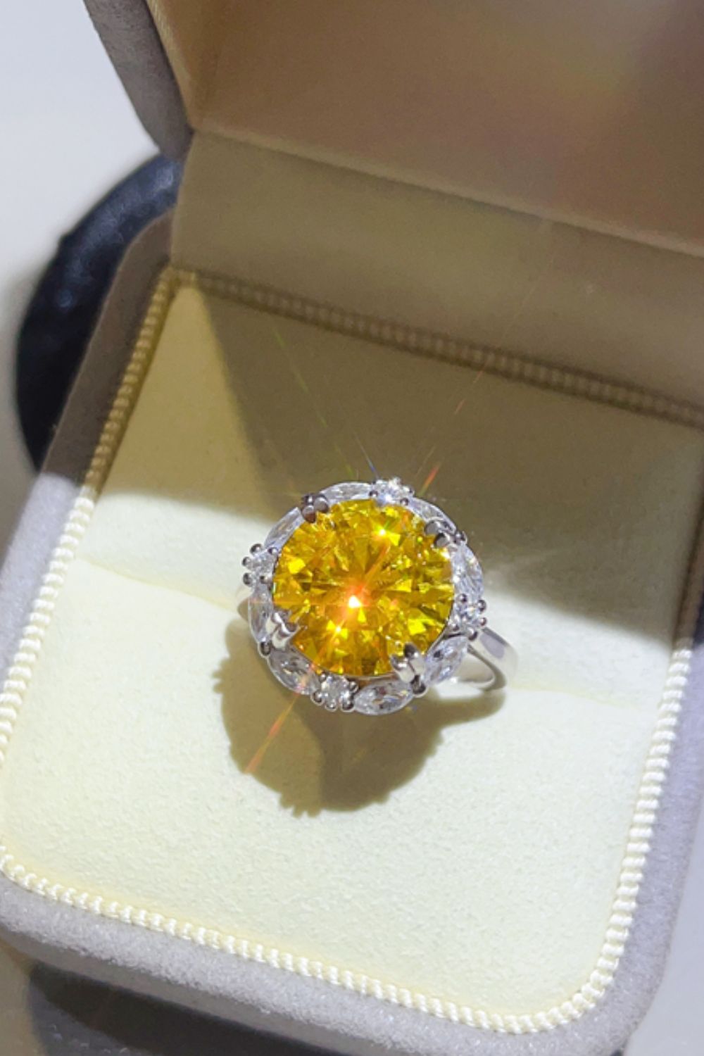 DCDI 5 Carat Yellow Moissanite 925 Sterling Silver Ring