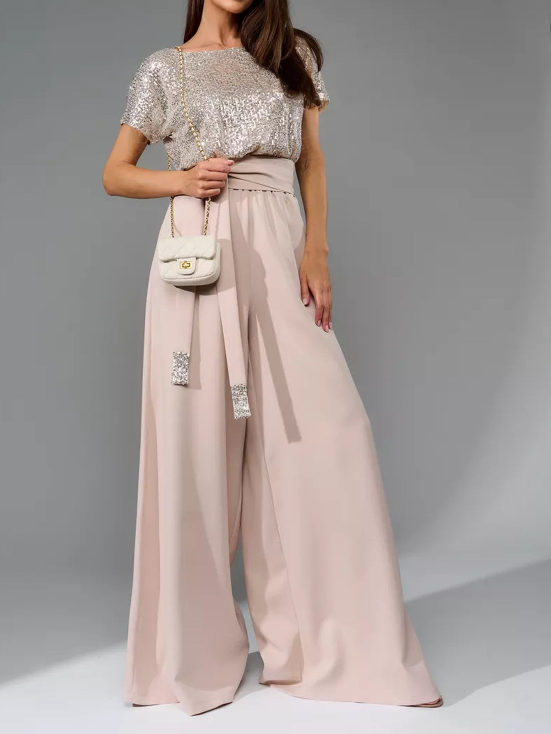 DS Designer 567-77 Sequin Wide Leg Jumpsuit
