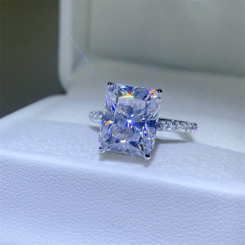 DCDI 5 Carat Emerald Cut Moissanite 925 Sterling Silver Ring