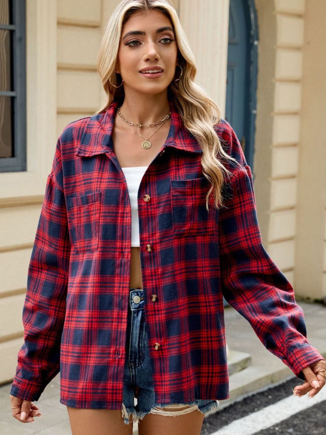 DS Designer 21-12 Plaid Collared Neck Long Sleeve Shirt