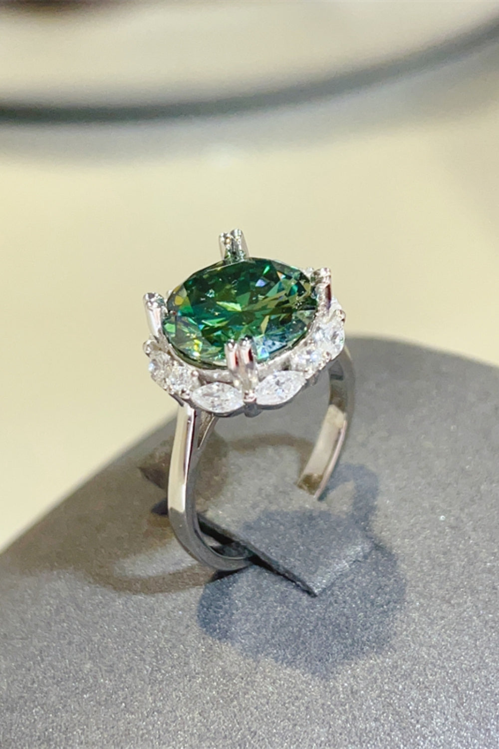 DCDI 5 Carat Emerald Green Round Cut Moissanite 925 Sterling Silver Ring
