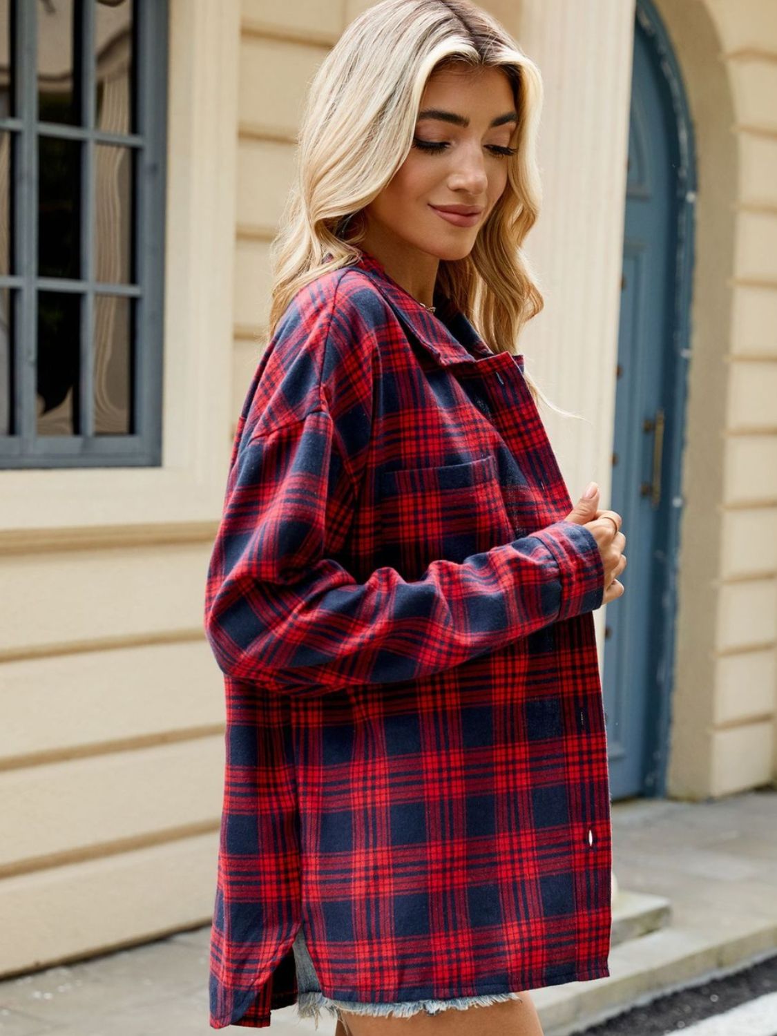 DS Designer 21-12 Plaid Collared Neck Long Sleeve Shirt