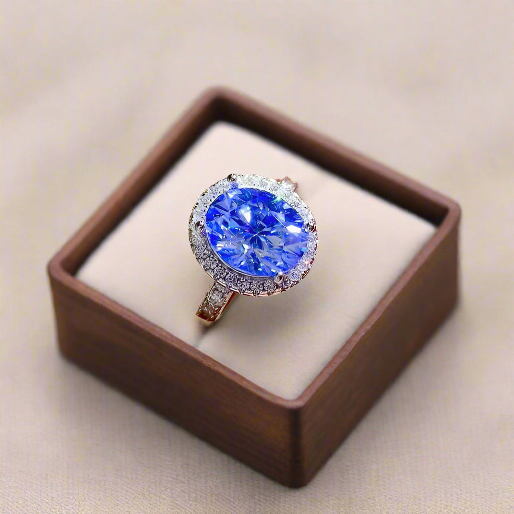 DCDI 5 Carat Blue Sapphire Moissanite 925 Sterling Silver Ring