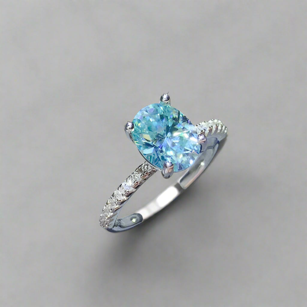 DCDI 2 Carat Soft Blue Moissanite Zircon 925 Sterling Silver Ring