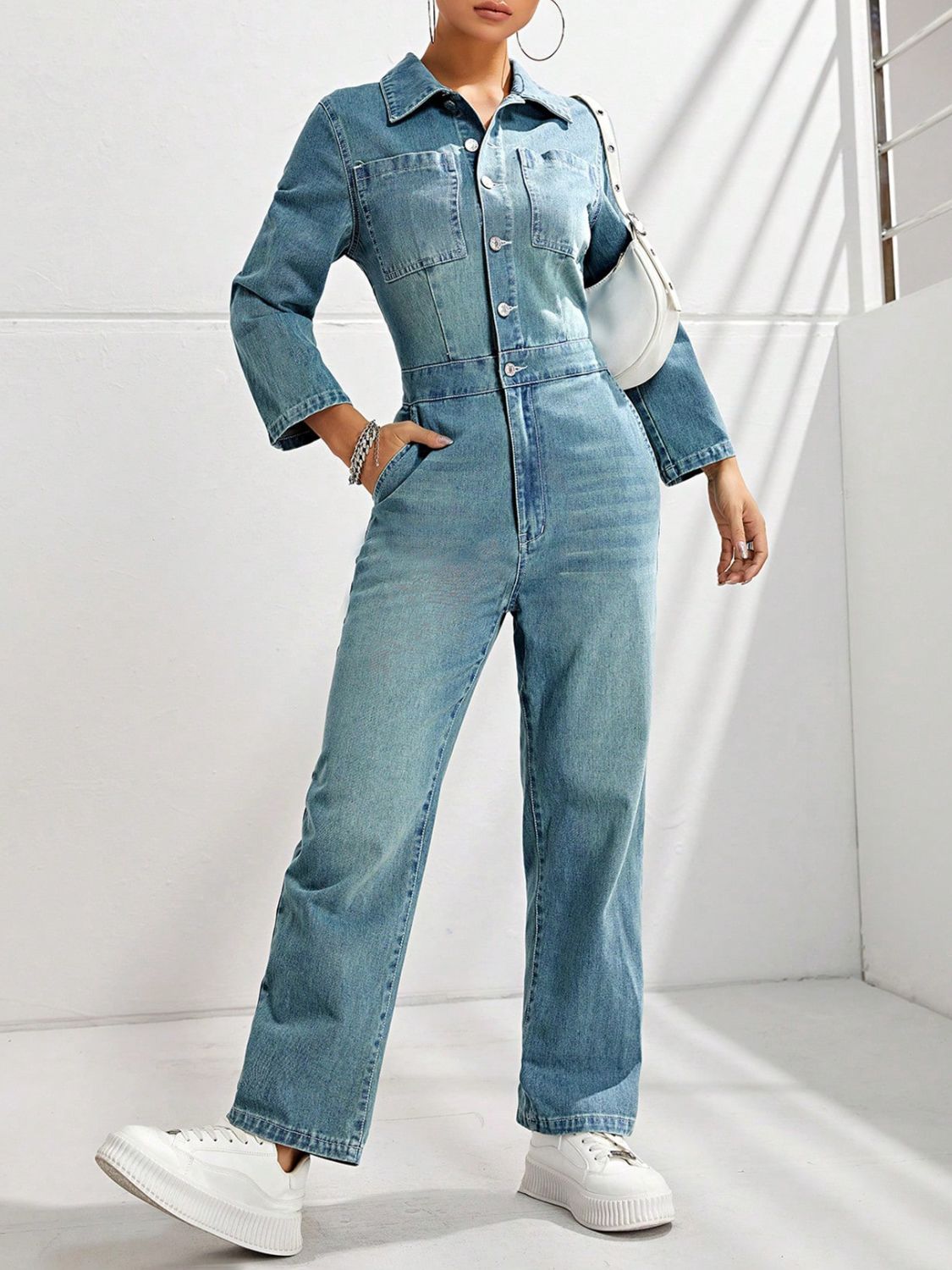 DS Designer 568-7625 Premium Denim Straight Leg Jumpsuit