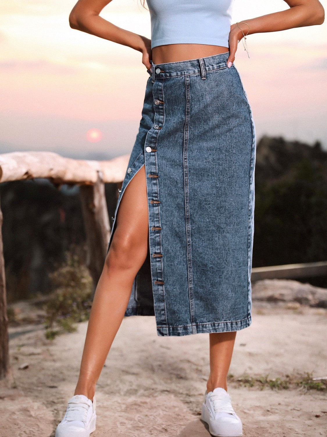 DS Designer 627-424 Button Down Premium Denim Skirt