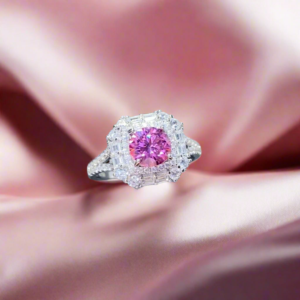 DCDI Pink Passion 1 Carat Moissanite Zircon 925 Sterling Silver Ring