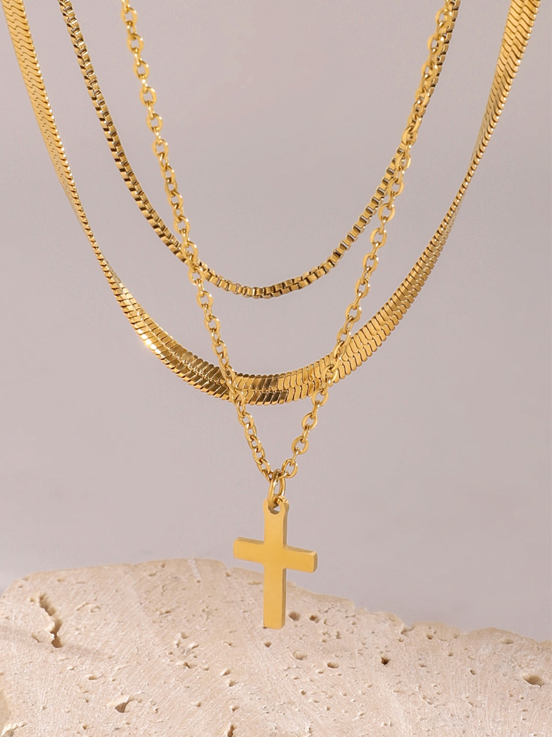 DCDI 18K Gold-Plated Three-Layered Cross Necklace