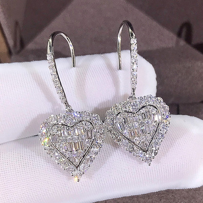DCDI Elegant Heart-Shaped Hook Earrings with Sparkling Zirconia Inlay