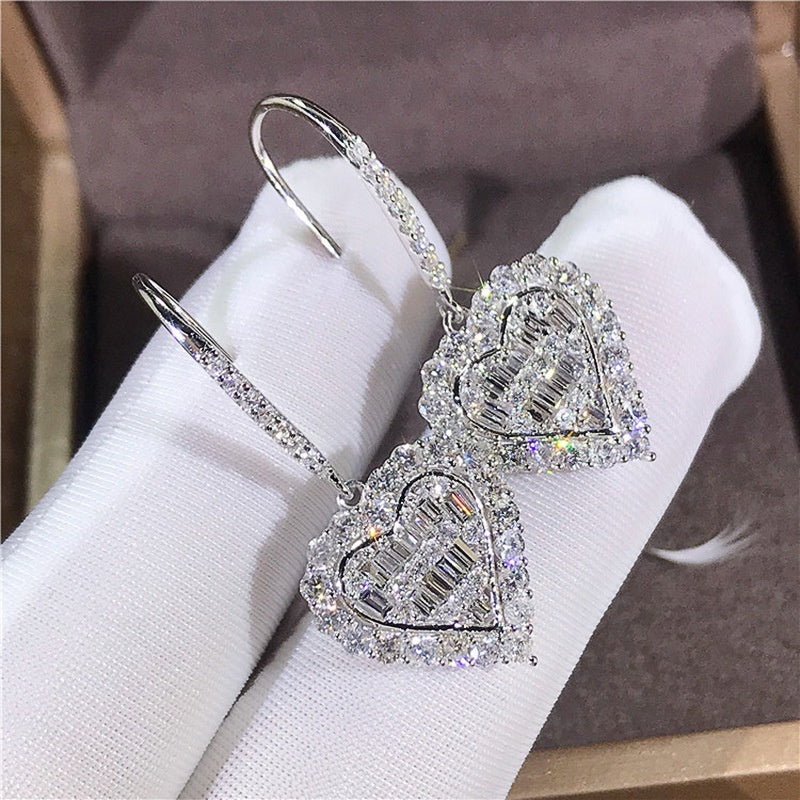 DCDI Elegant Heart-Shaped Hook Earrings with Sparkling Zirconia Inlay