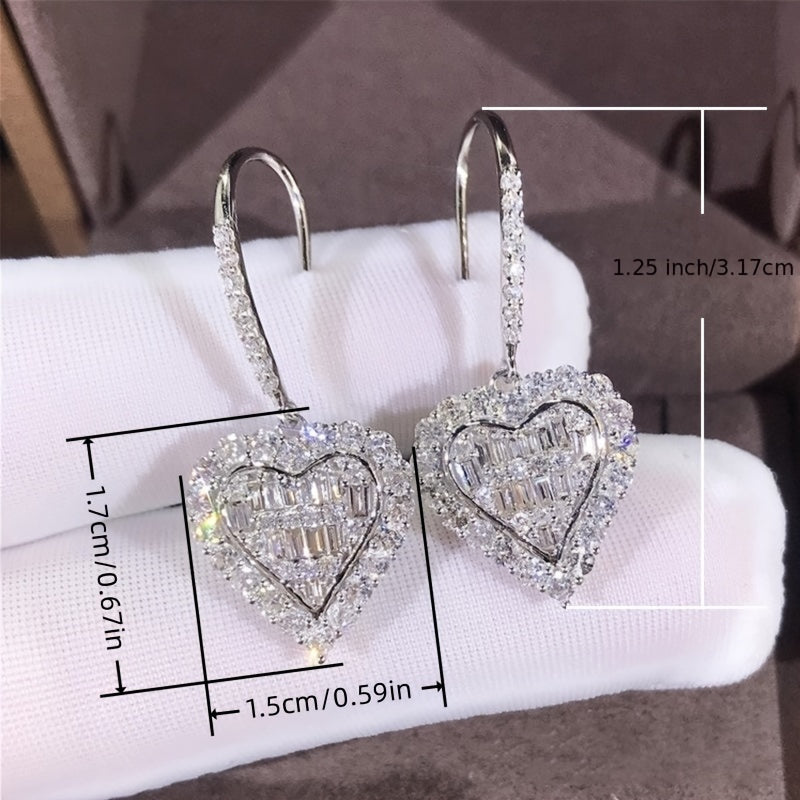 DCDI Elegant Heart-Shaped Hook Earrings with Sparkling Zirconia Inlay