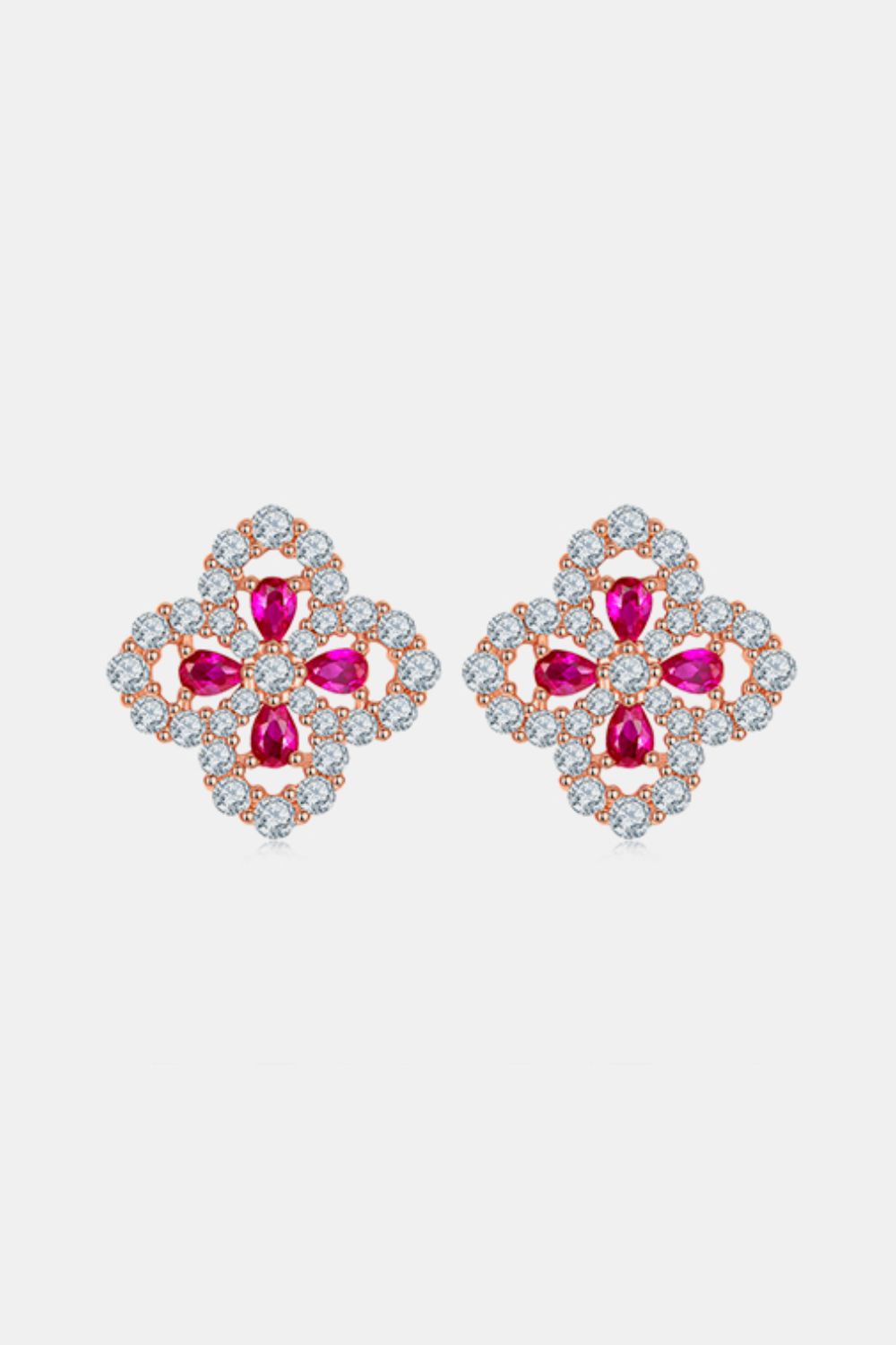 DCDI Element Of Gratitude Lab-Grown Ruby Flower Shape Stud Earrings