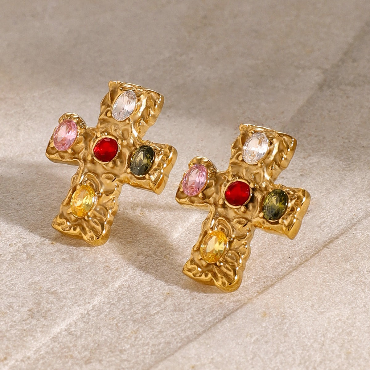 DCDI 18K Gold-Plated Zircon Cross Earrings