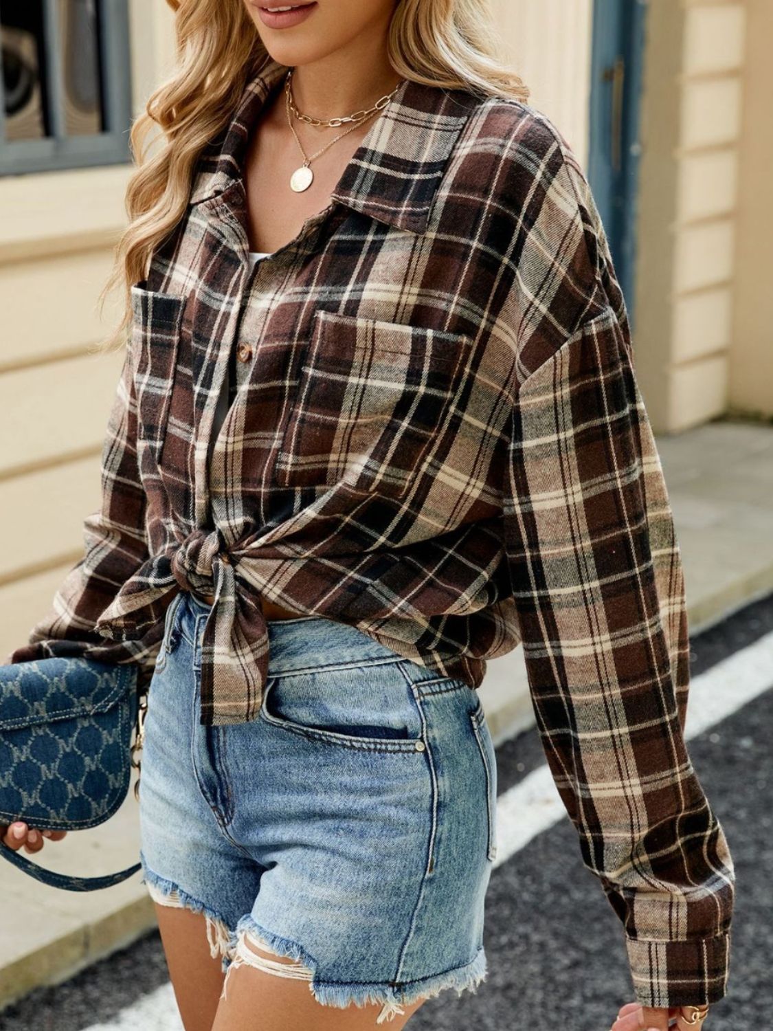 DS Designer 21-12 Plaid Collared Neck Long Sleeve Shirt