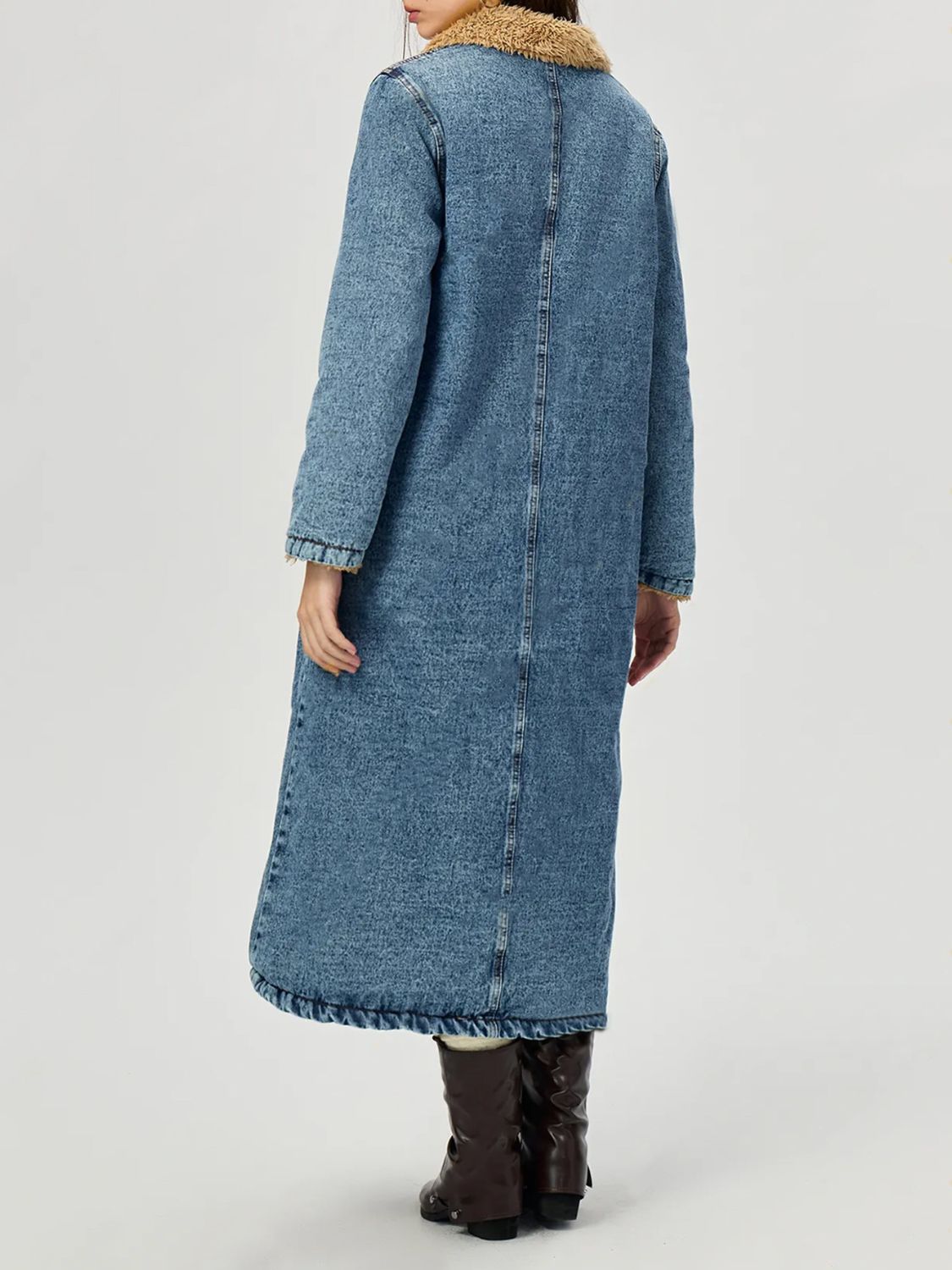DS Premium Denim Luxury Long Length A6 Denim Jacket with Fur Lining