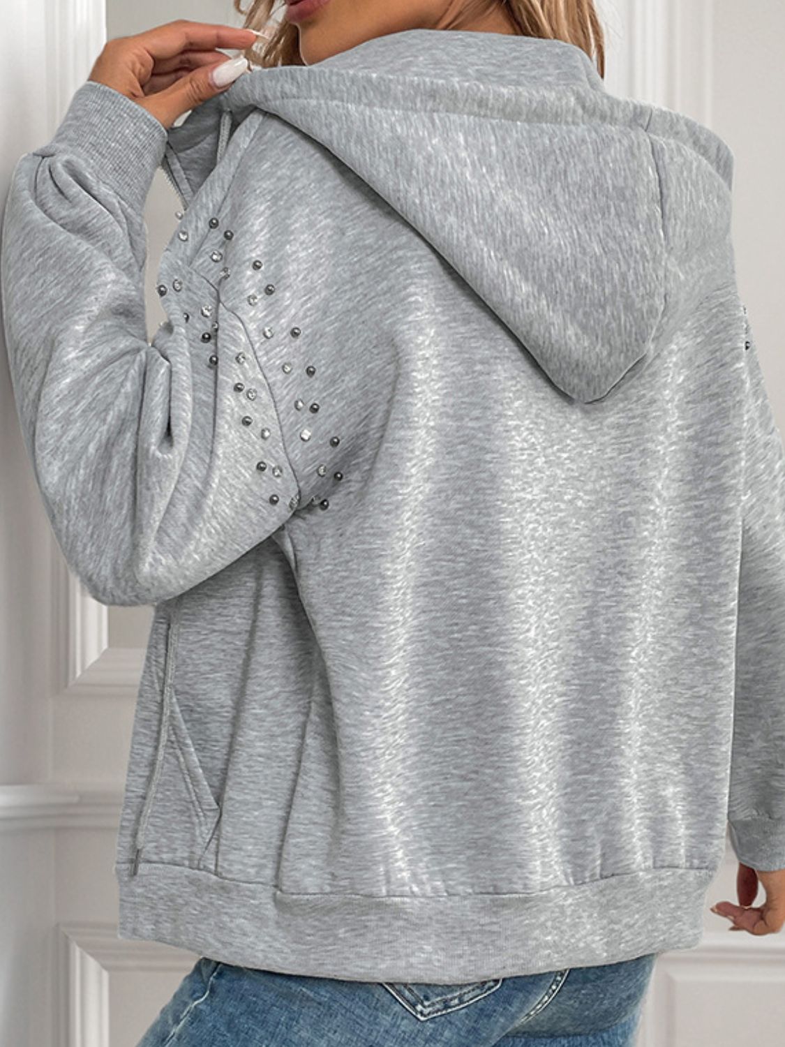 DA Simply Diva Rhinestone Zip Up Long Sleeve Hoodie