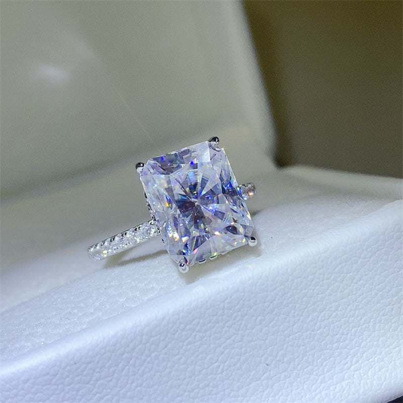 DCDI 5 Carat Emerald Cut Moissanite 925 Sterling Silver Ring