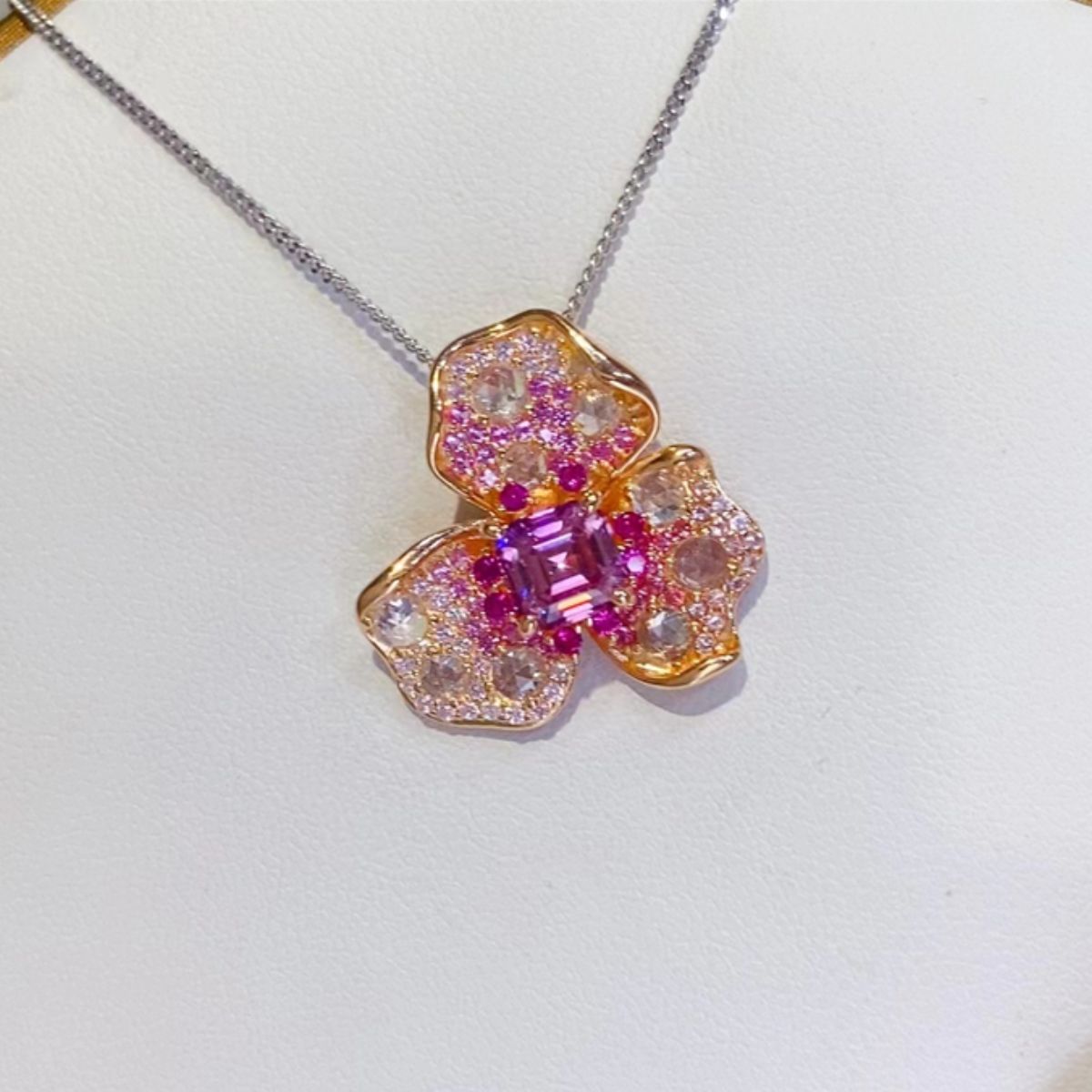 DCDI In Bloom 2 Carat Pink Moissanite 925 Sterling Silver Pendant Necklace