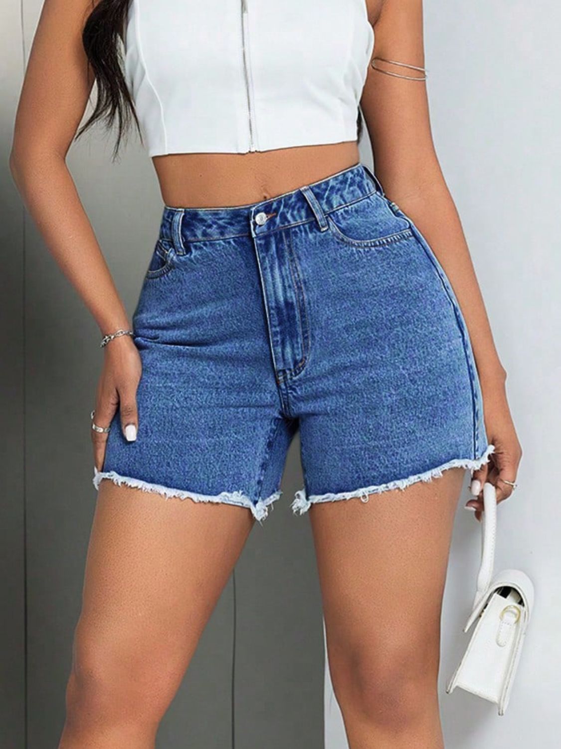 DS Designer 5472 Premium Raw Hem High Waist Denim Shorts