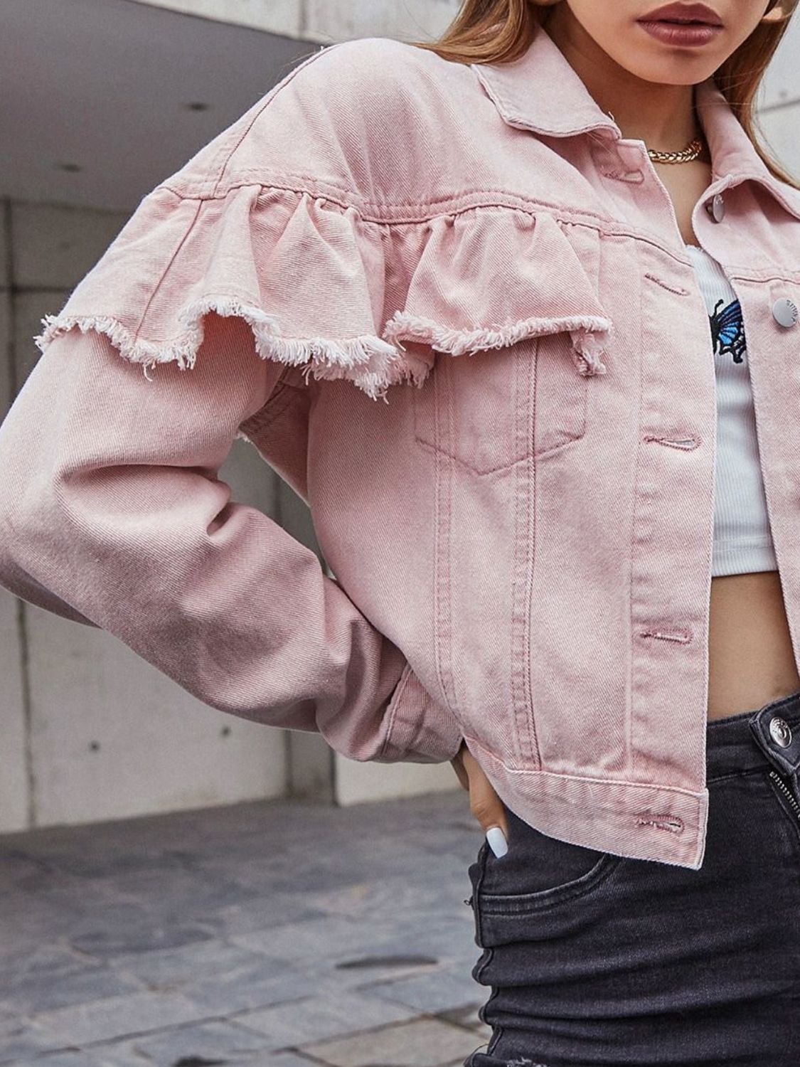 DS Premium Denim Ruffled Peachie Jacket