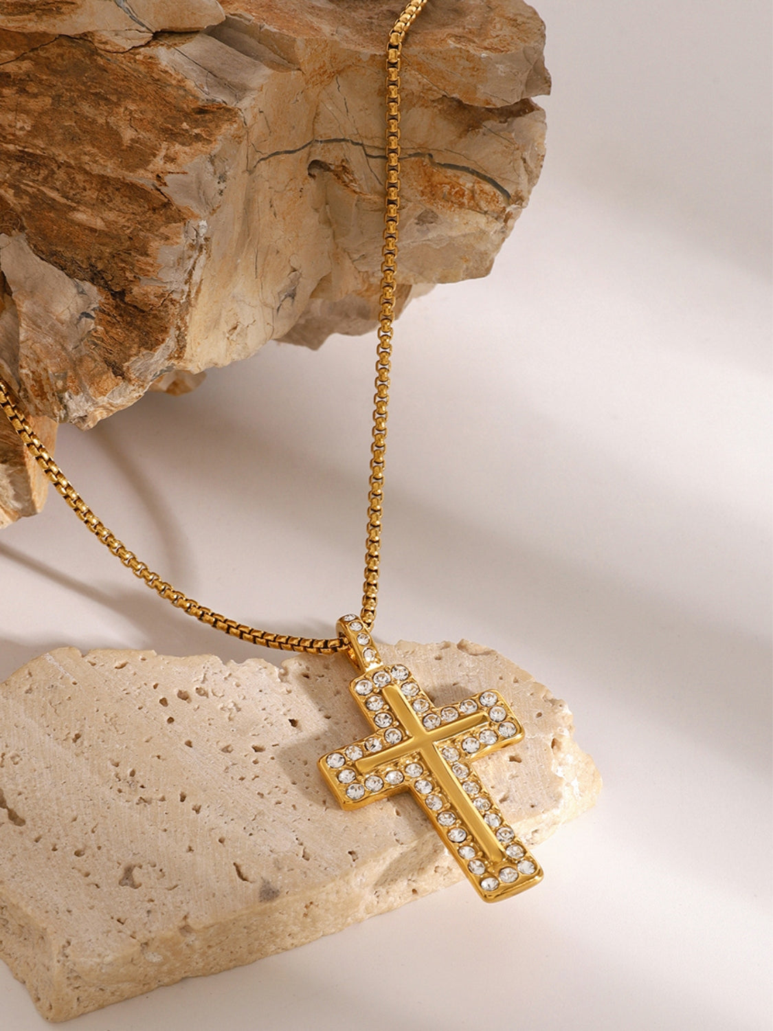 DCDI 18K Gold-Plated Inlaid Zircon Bypass Cross Necklace