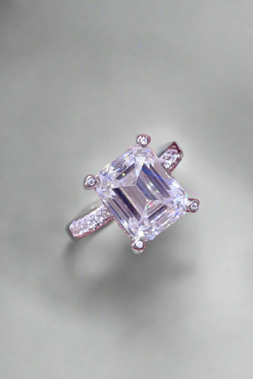 DCDI 5 Carat Emerald Cut Moissanite 925 Sterling Silver Ring