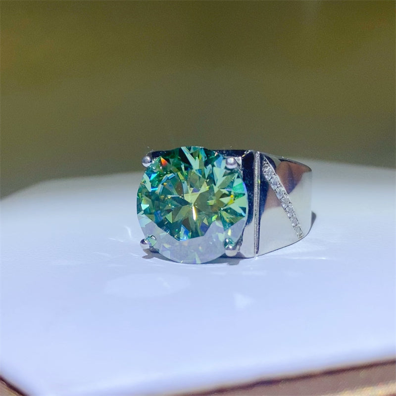 DCDI 10 Carat Green Sea Moissanite 925 Sterling Silver Signet Ring