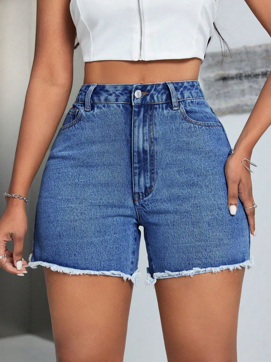 DS Designer 5472 Premium Raw Hem High Waist Denim Shorts