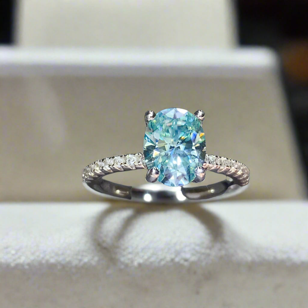 DCDI 2 Carat Soft Blue Moissanite Zircon 925 Sterling Silver Ring