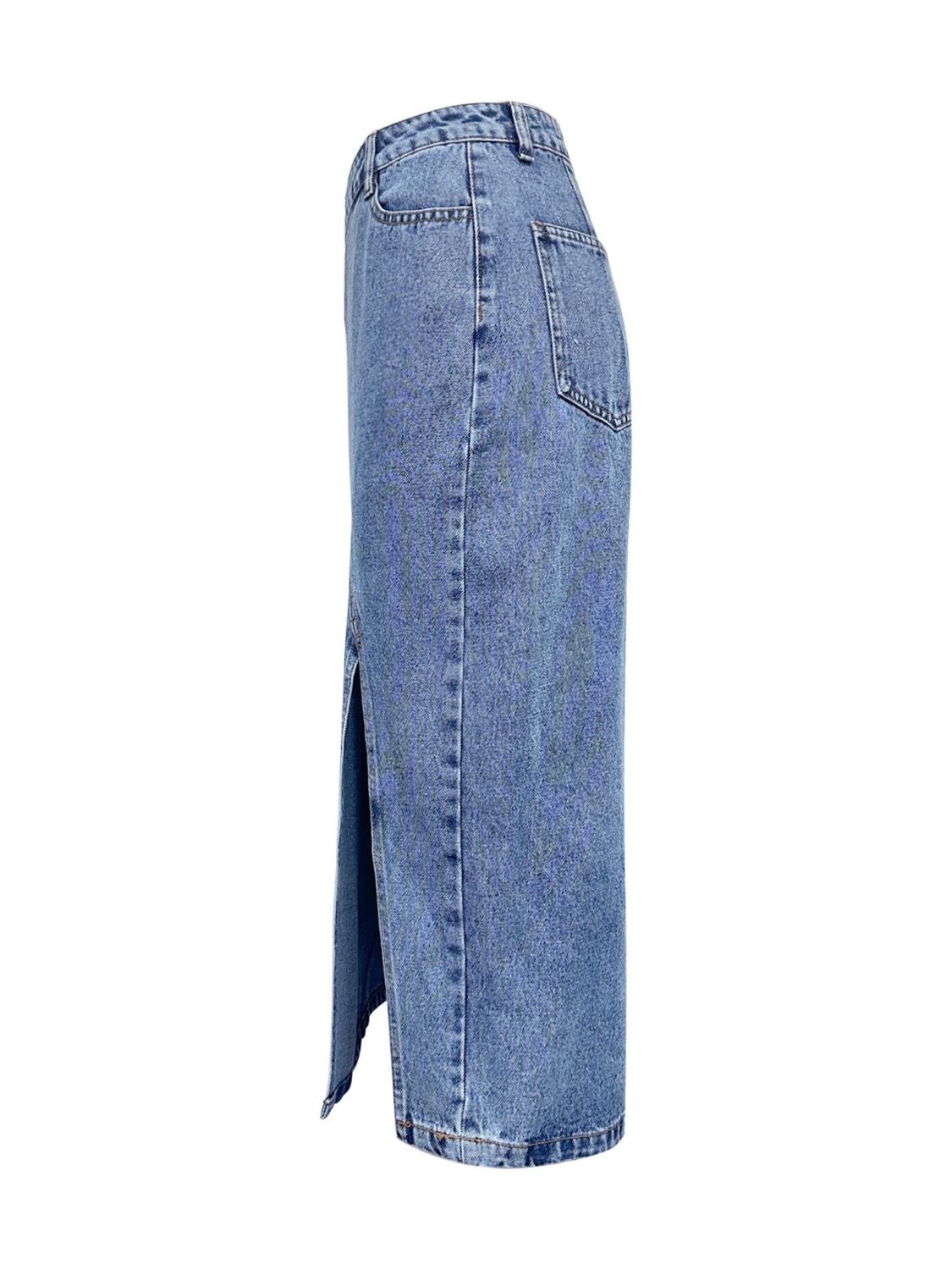 DS Premium Denim Luxury Ask Me Anything 35 Midi Denim Skirt