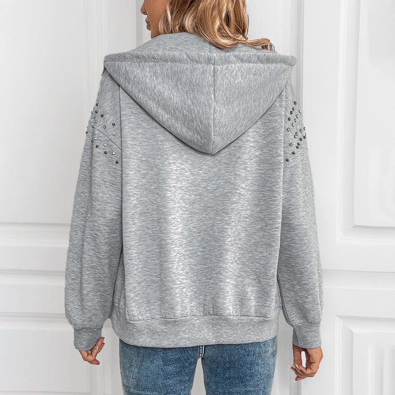DA Simply Diva Rhinestone Zip Up Long Sleeve Hoodie