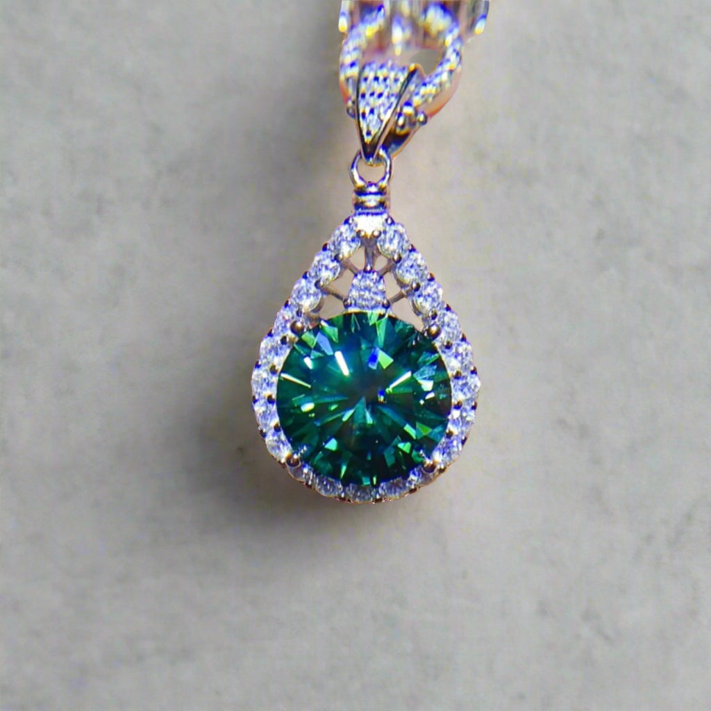 DCDI 10 Carat Emerald Green Moissanite 925 Sterling Silver Dreamcatcher Necklace