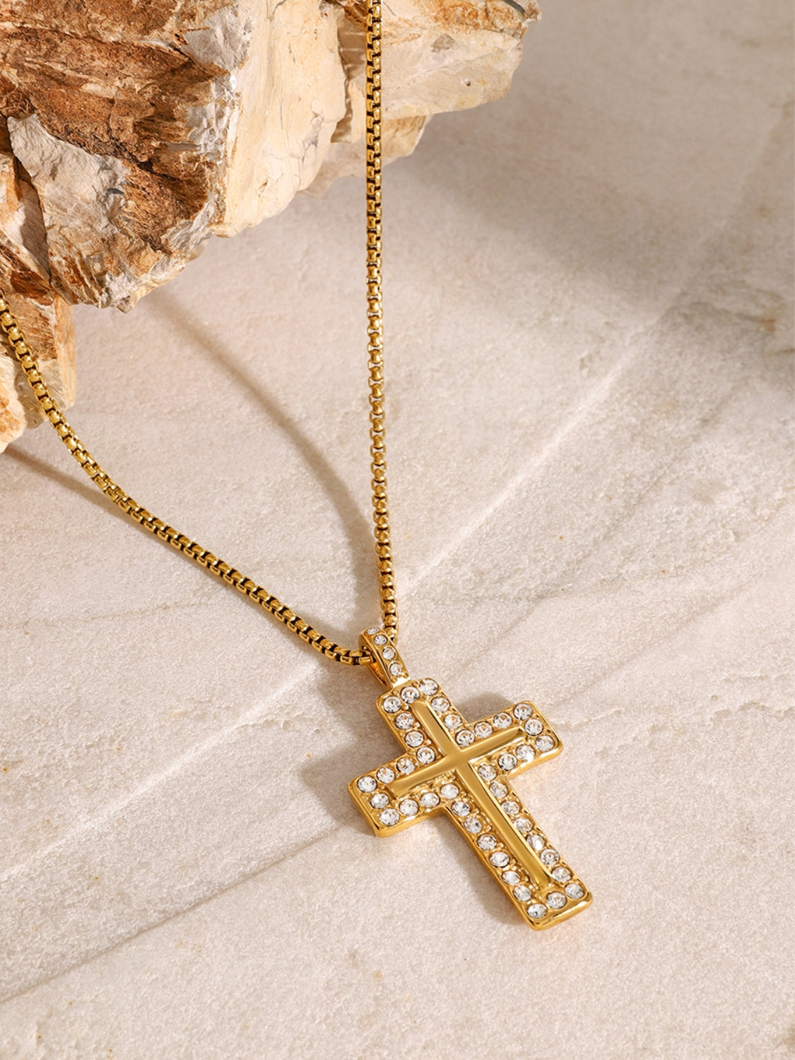 DCDI 18K Gold-Plated Inlaid Zircon Bypass Cross Necklace