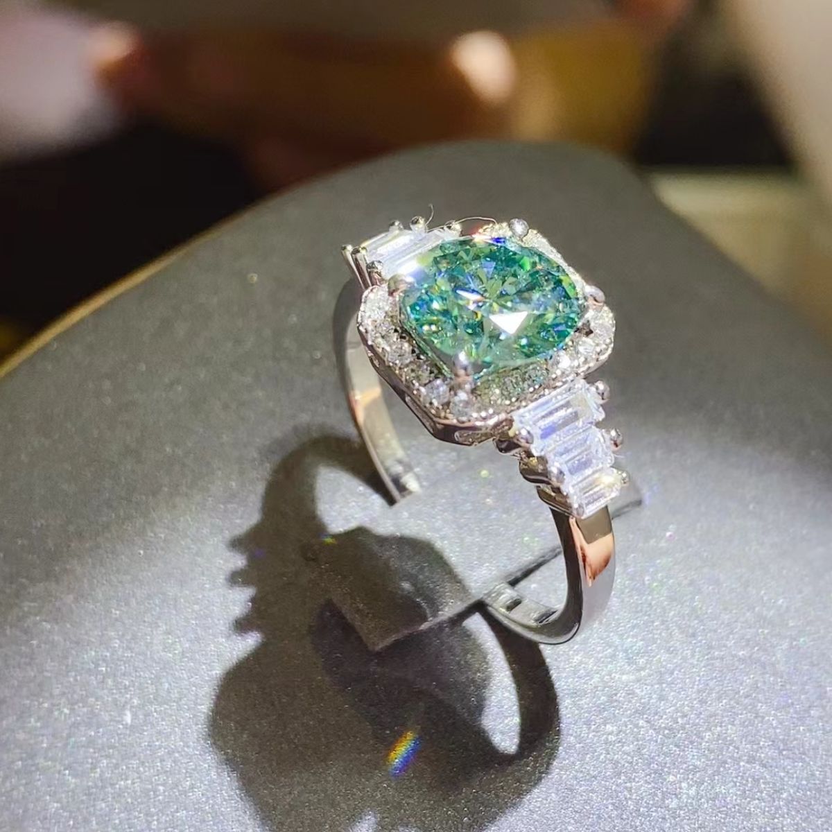 DCDI Allure-3 Carat Green Moissanite 925 Sterling Silver Ring