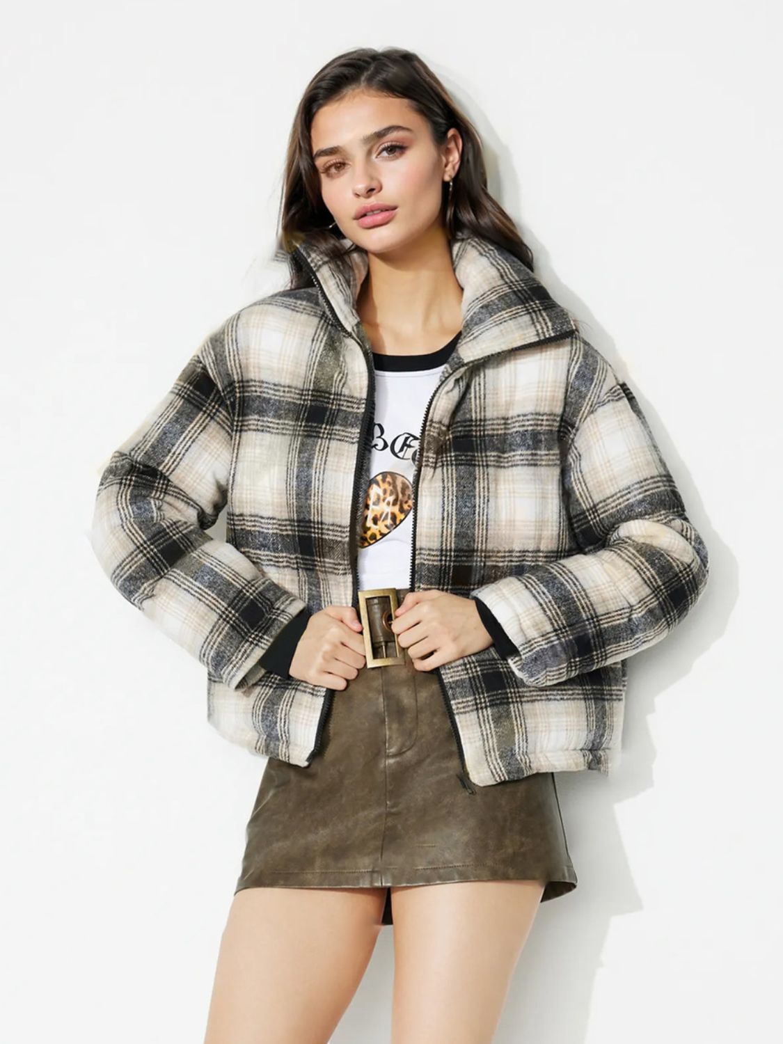 DS Designer 54-78 Plaid Zip Up Long Sleeve Jacket