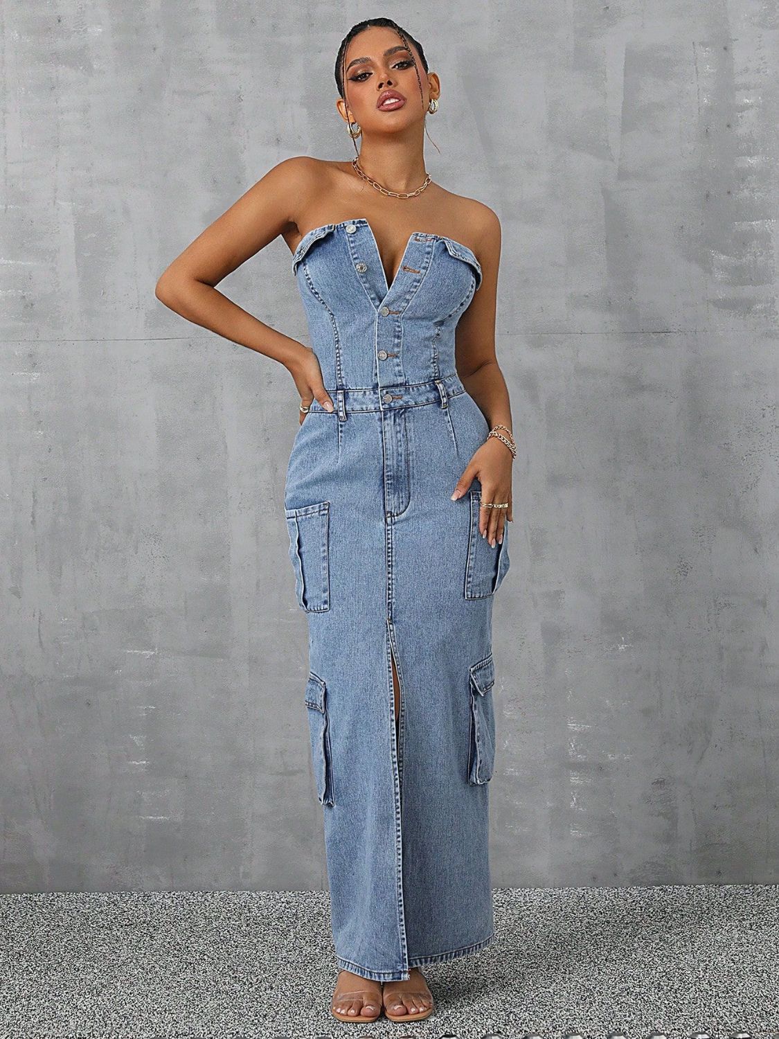 DS Designer 243-5732 Denim Tube-Top Dress