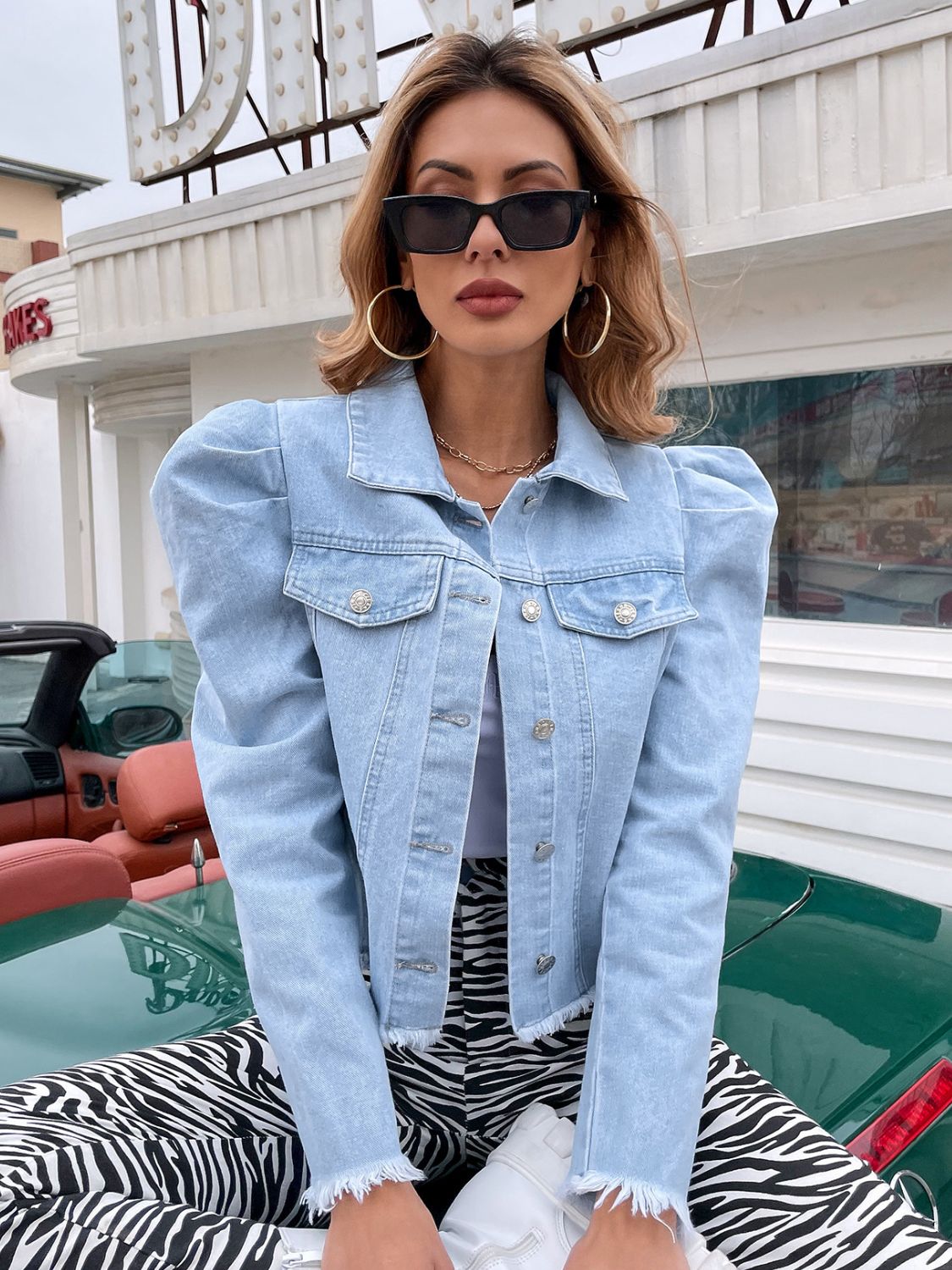DS 50s Puff Sleeve Denim Top