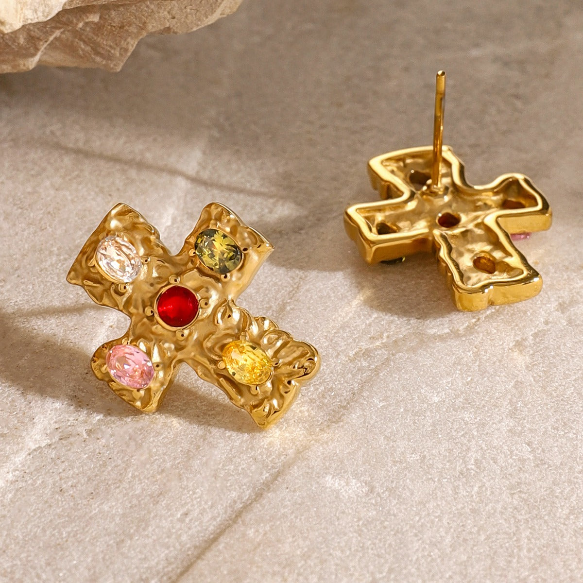 DCDI 18K Gold-Plated Zircon Cross Earrings