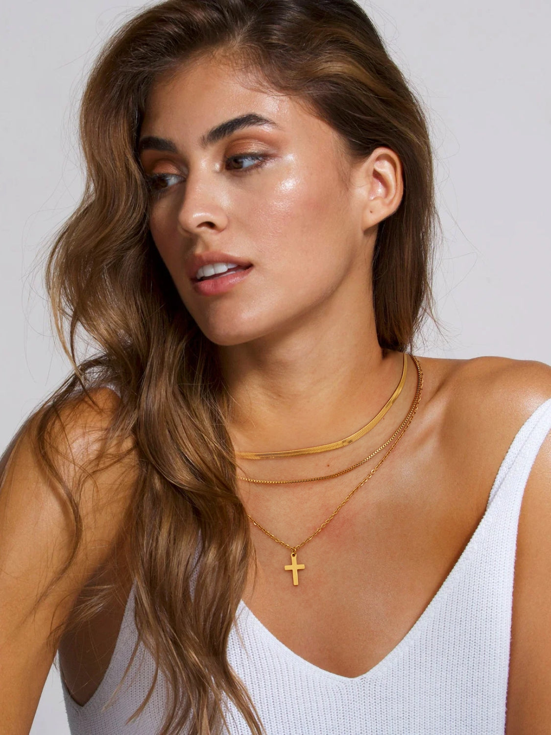 DCDI 18K Gold-Plated Three-Layered Cross Necklace