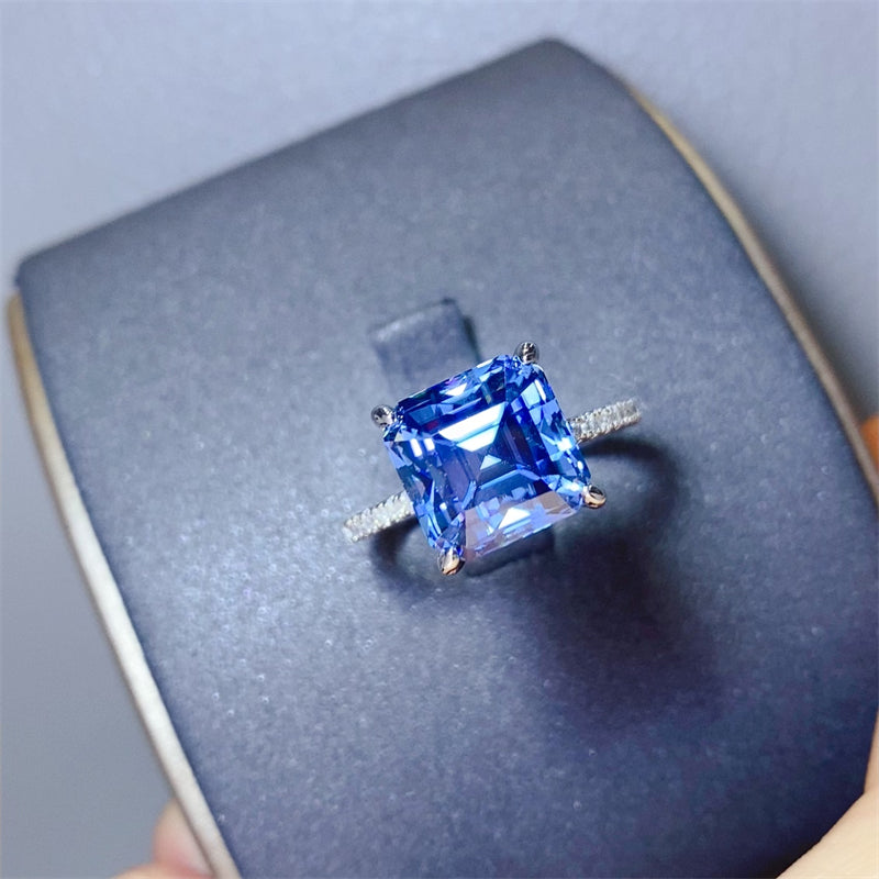 DCDI Blue Sapphire 5 Carat Moissanite Zircon 925 Sterling Silver Ring