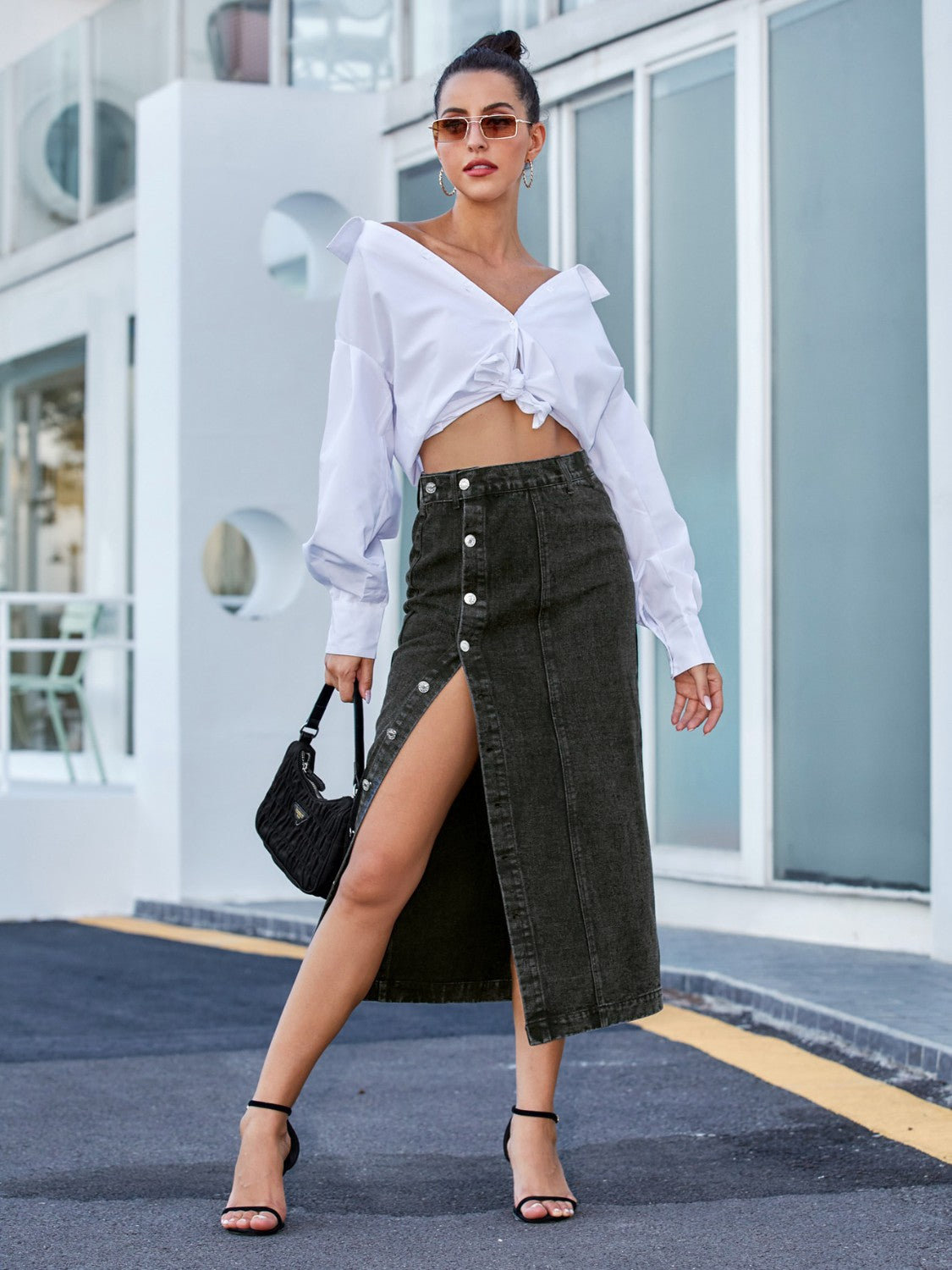 DS Designer 627-424 Button Down Premium Denim Skirt