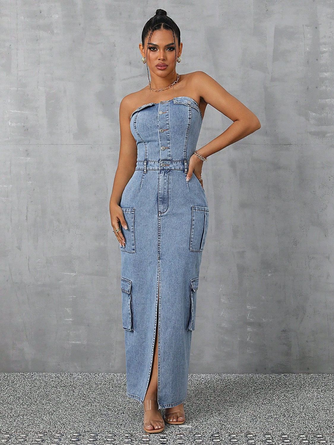 DS Designer 243-5732 Denim Tube-Top Dress