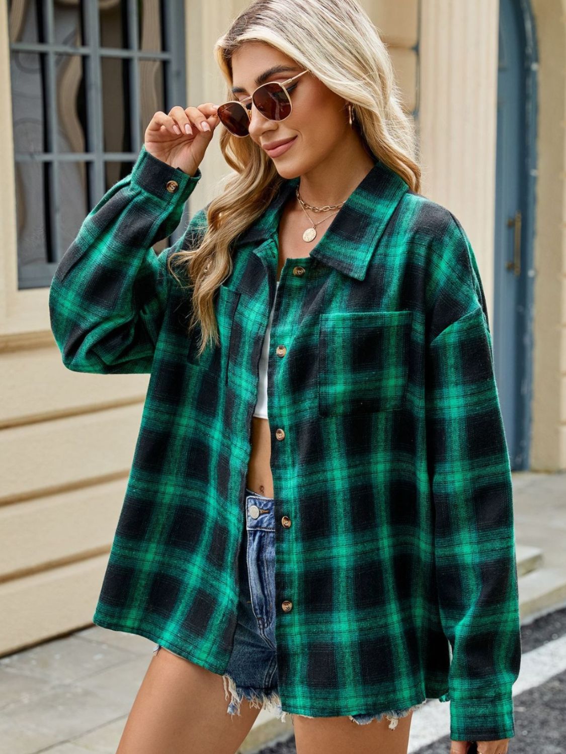 DS Designer 21-12 Plaid Collared Neck Long Sleeve Shirt