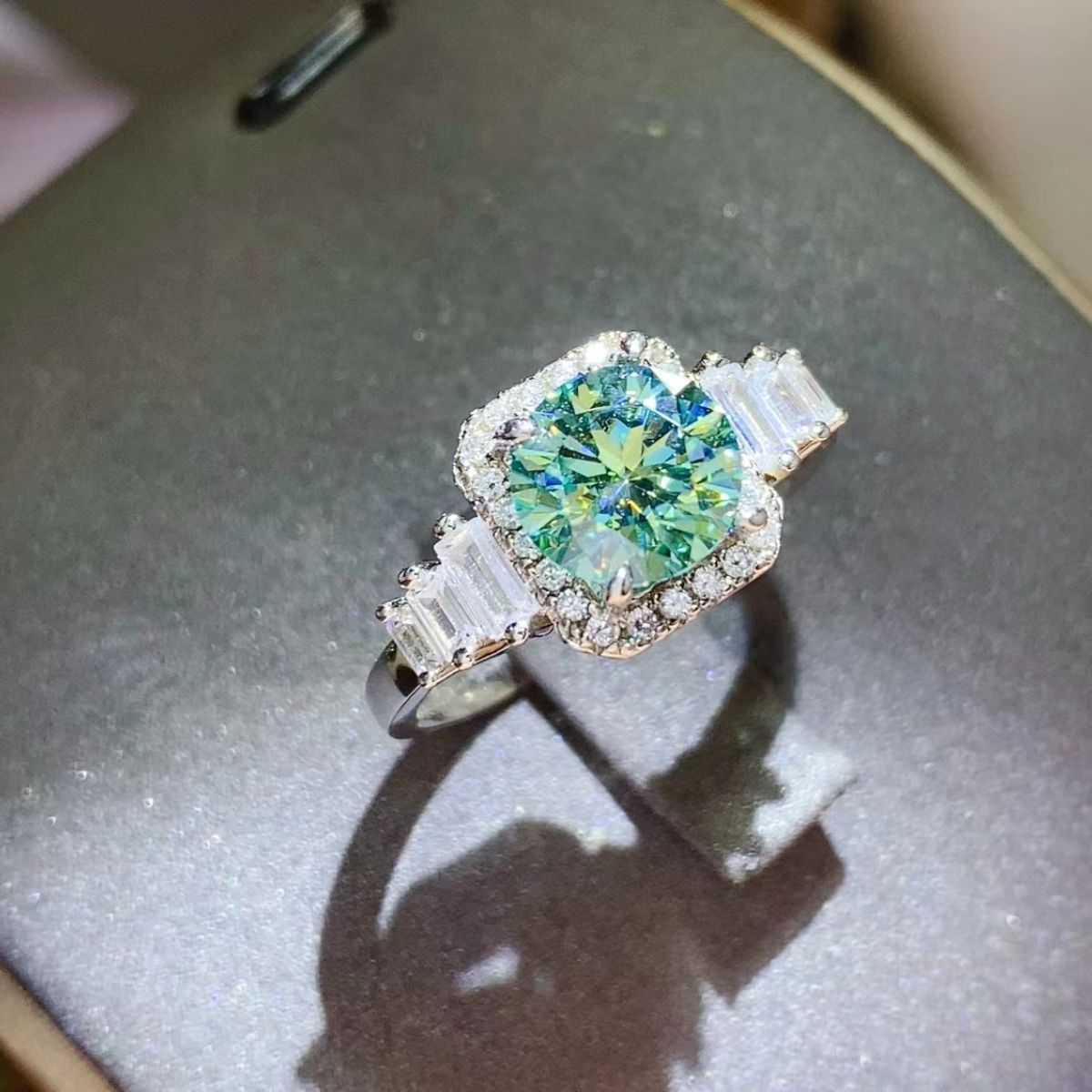 DCDI Allure-3 Carat Green Moissanite 925 Sterling Silver Ring